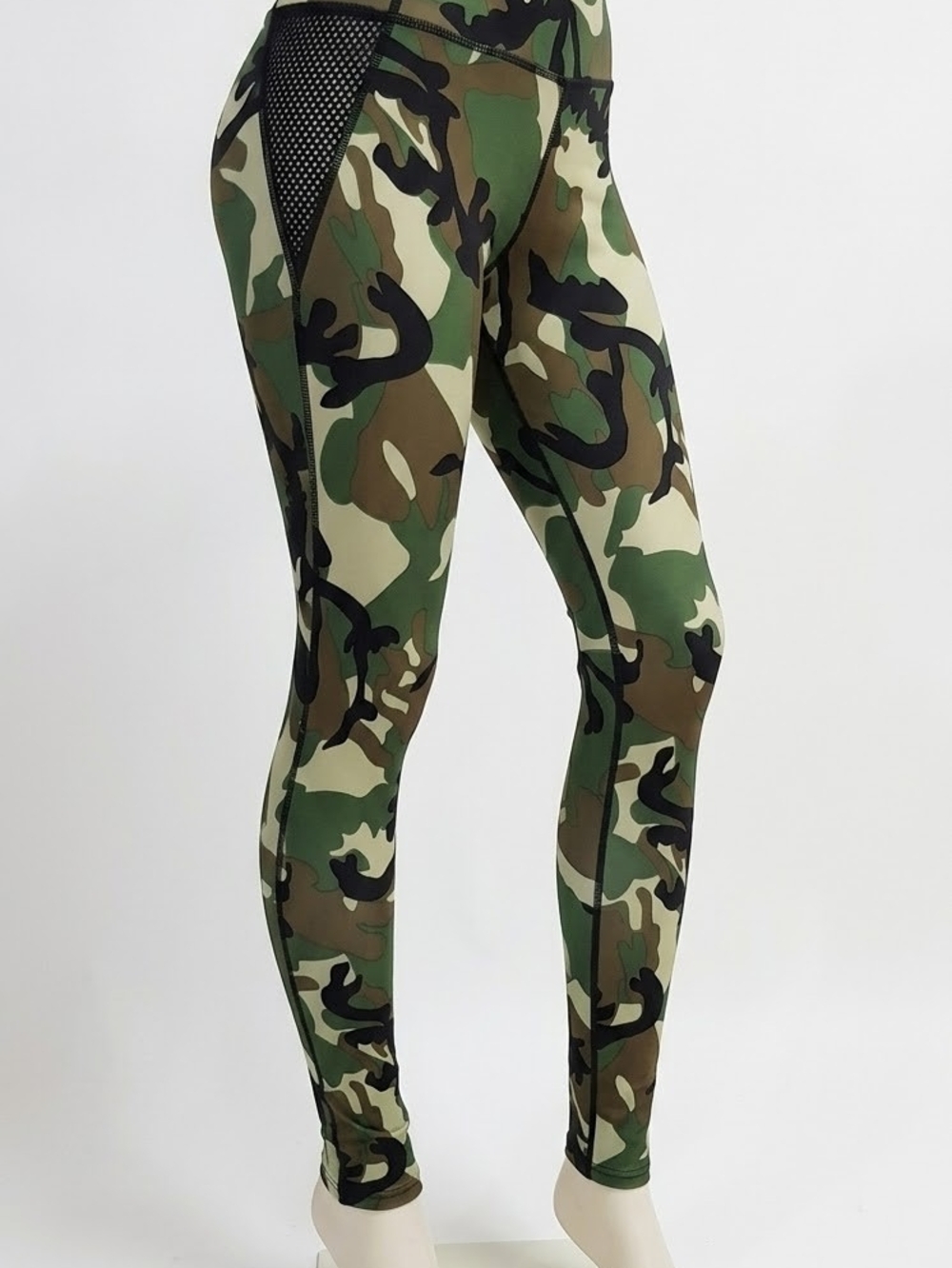 High-Waisted Camo Leggings with Side Mesh Panels & Back Zip Pocket